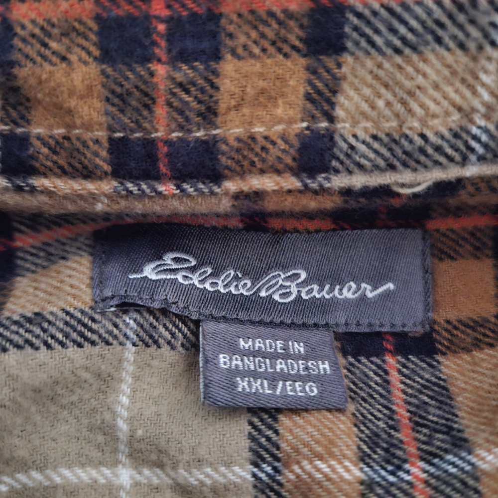 Eddie Bauer Plaid Flannel Shirt - Tan & Navy
